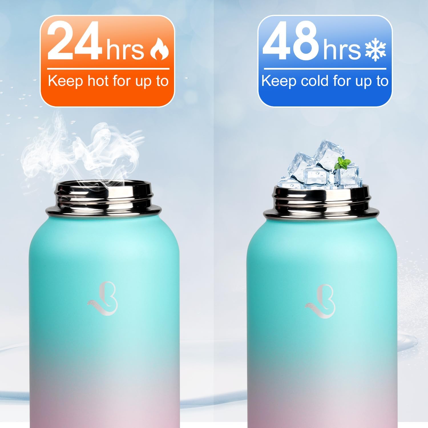 Botella de agua aislada de 32 onzas con popote y 3 tapas (pajilla, boquilla y tapa con asa), botella de agua deportiva de acero inoxidable, jarra de