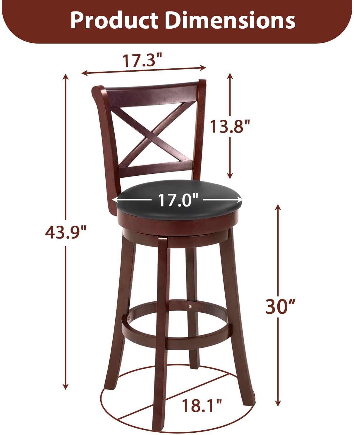 Taburetes de bar de altura de mostrador, taburetes de bar para isla de cocina, taburetes de mostrador de cuero sintético con respaldo bajo de madera