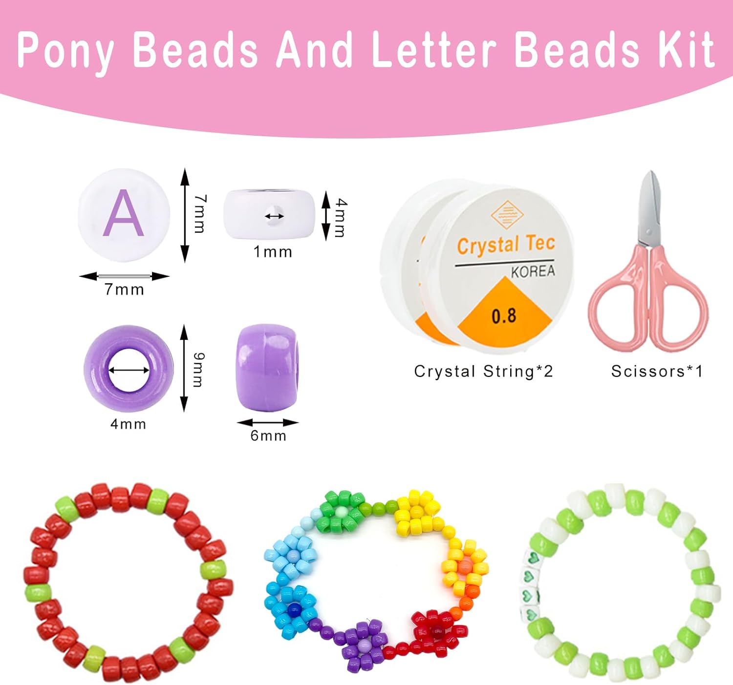 JOJANEAS Kit de 2400 cuentas de pony arcoíris, 48 colores Kandi Beads Kit de fabricación de pulseras coloridas para hacer pulseras, kit de pulseras