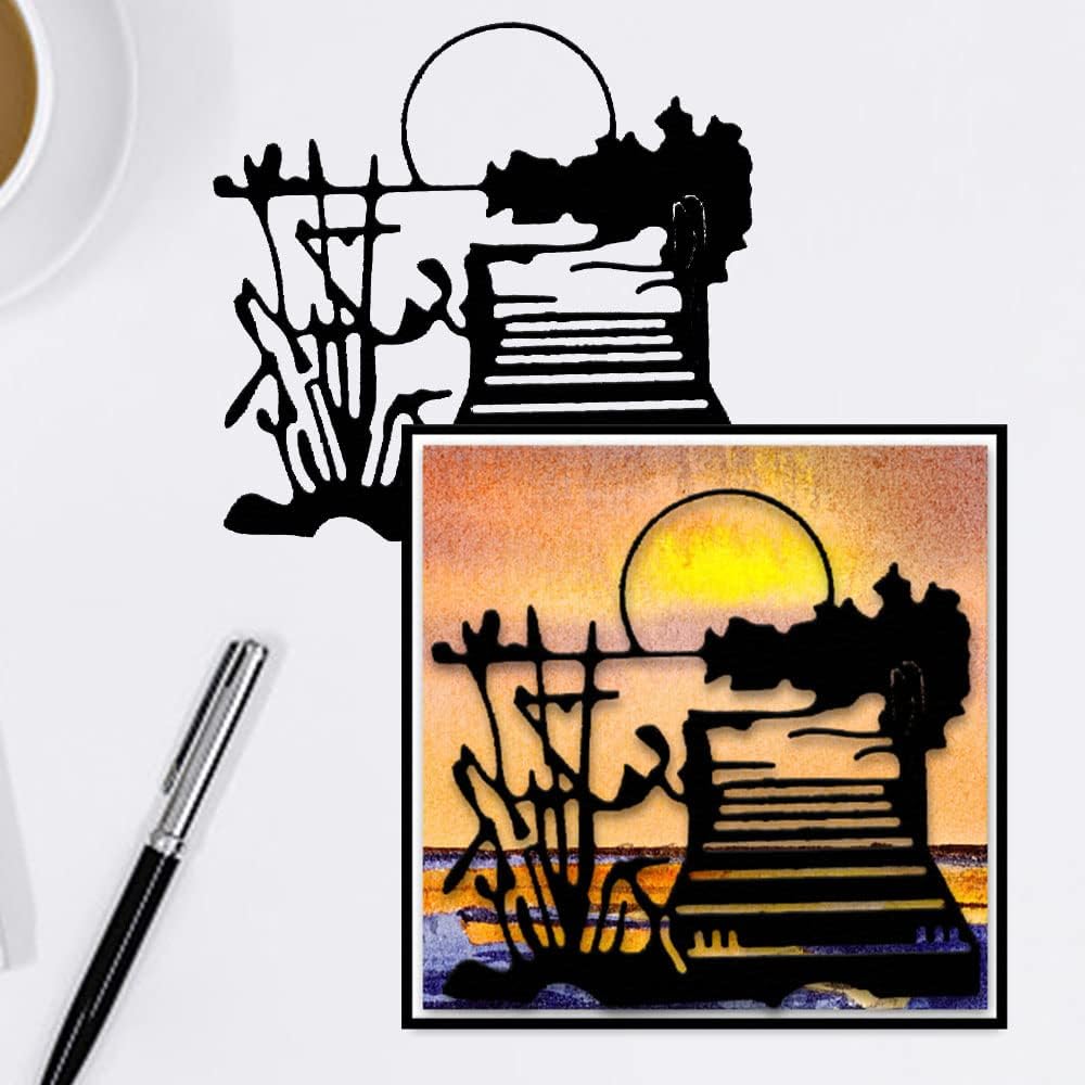 2 PCS Fishing Man Die Cuts for Card Making, Lake Bridge House Cutting Dies Sets Fishing Fish Dies Stencils Embossing Template for Scrapbooking DIY