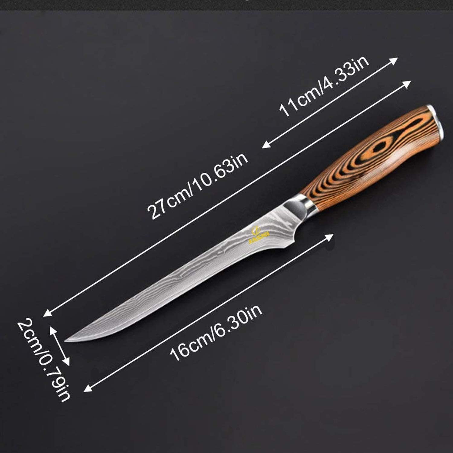 Jasni Cuchillo deshuesador de 6 pulgadas, cuchillo de deshuesado de acero de Damasco VG-10 súper afilado, 76 capas de acero de alto carbono y mango