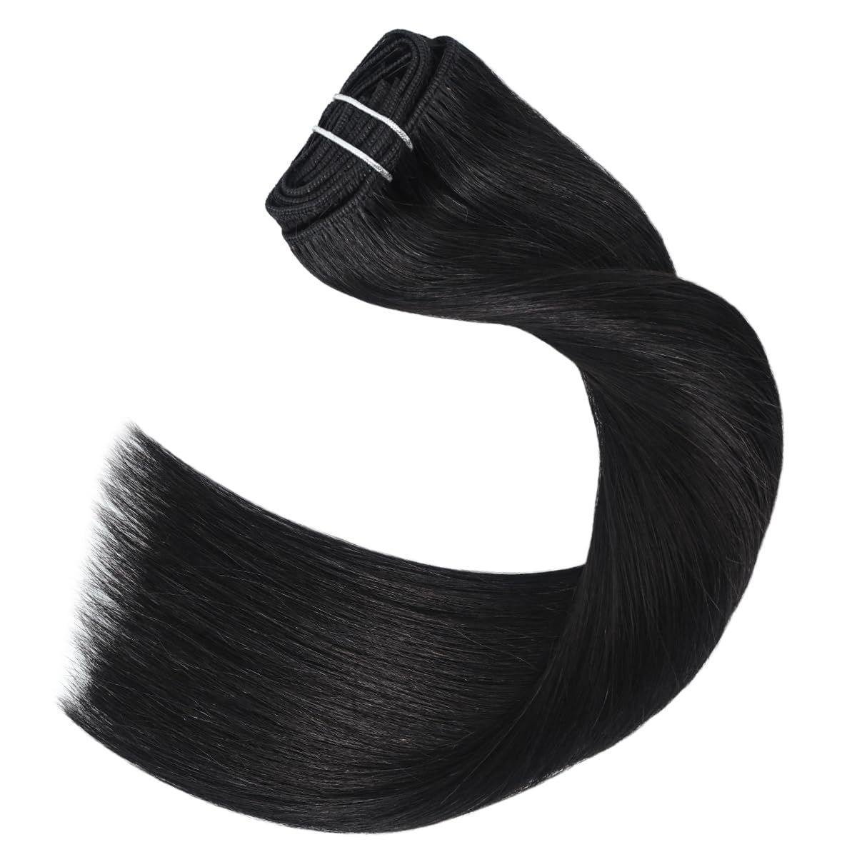 UGOTRAYS Extensiones de cabello humano real con clip, 2.47 oz, 18 pulgadas, 100% cabello humano Remy, color negro natural, lacio, doble trama para