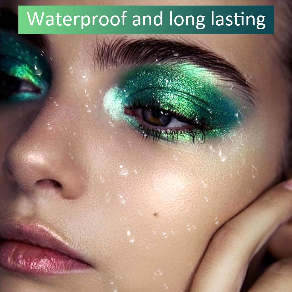 Kaely Lápiz delineador de ojos de gel con purpurina, lápiz de maquillaje de color colorido que cambia de color, delineador de ojos metálico verde