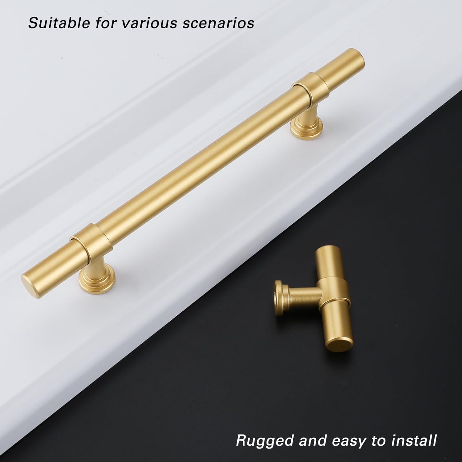 Rergy Paquete de 10 tiradores dorados para gabinetes de cocina, manijas de latón cepillado, tiradores de cajones dorados cepillados, herrajes para