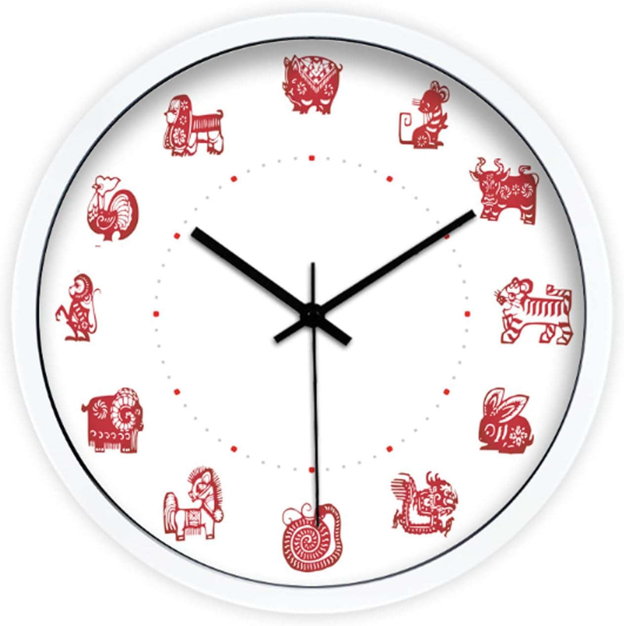 Reloj de pared 12 Reloj de pared clásico del zodiaco chino divertido reloj de pared funciona con pilas, silencioso, sin tictac, rueda del zodiaco