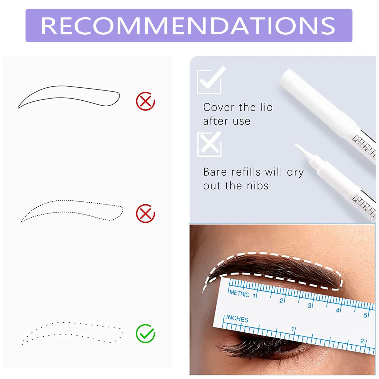 10 marcadores de piel microblading para tatuajes, marcadores de posición de maquillaje permanente, punta quirúrgica estéril con regla de papel para