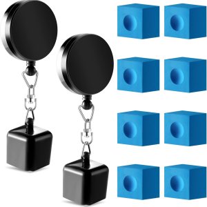 Wettarn Juego de 2 cubos de tiza para billar y 8 cubos de tiza de billar, clip retráctil para cinturón de dibujo, soporte para tiza de piscina, taco Wettarn Juego de 2 cubos de tiza para billar y 8 cubos de tiza de billar, clip retráctil para cinturón de dibujo, soporte para tiza de piscina, taco