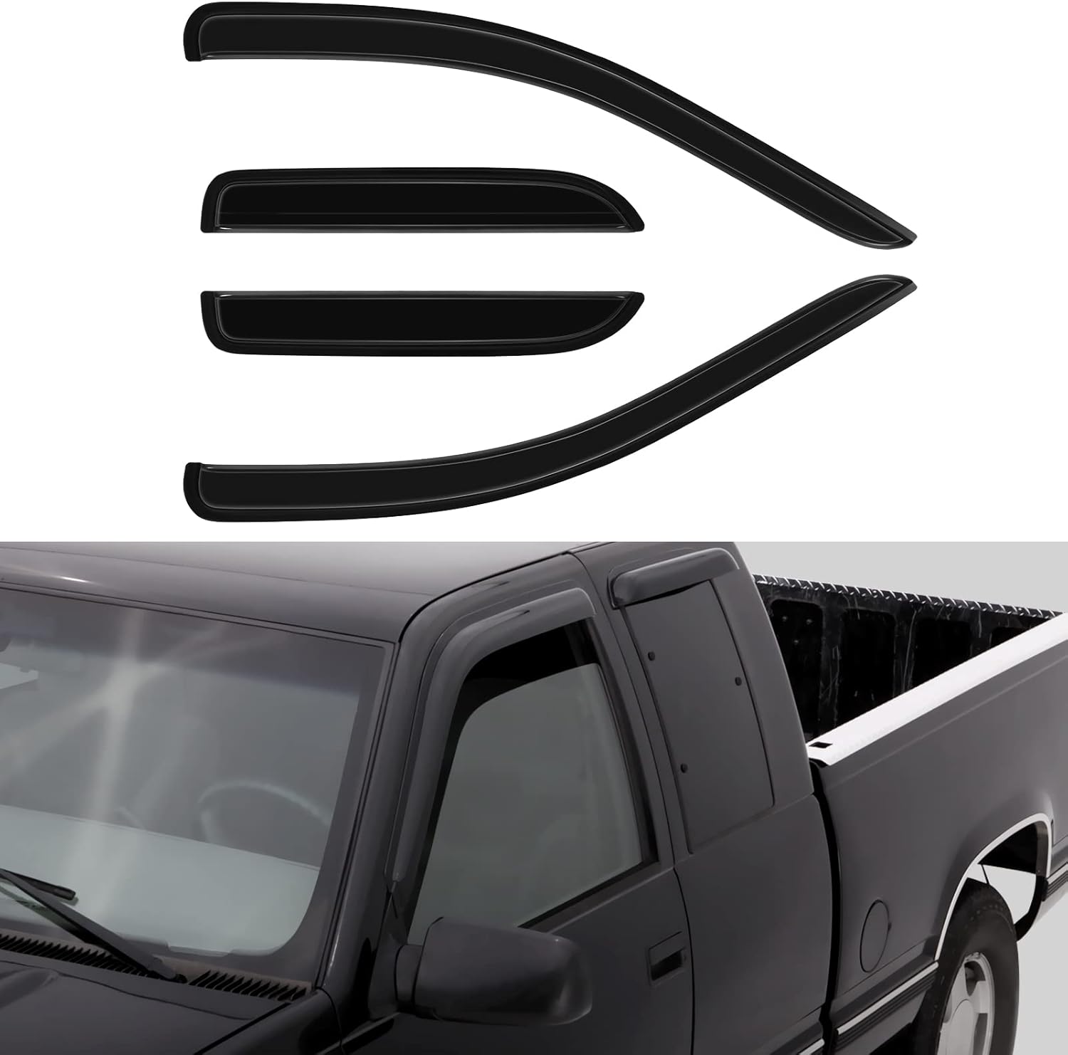 Deflector de ventana lateral, viseras de humo oscuro, protectores de lluvia, 4 piezas para Dodge 2002-2008 para Ram 1500