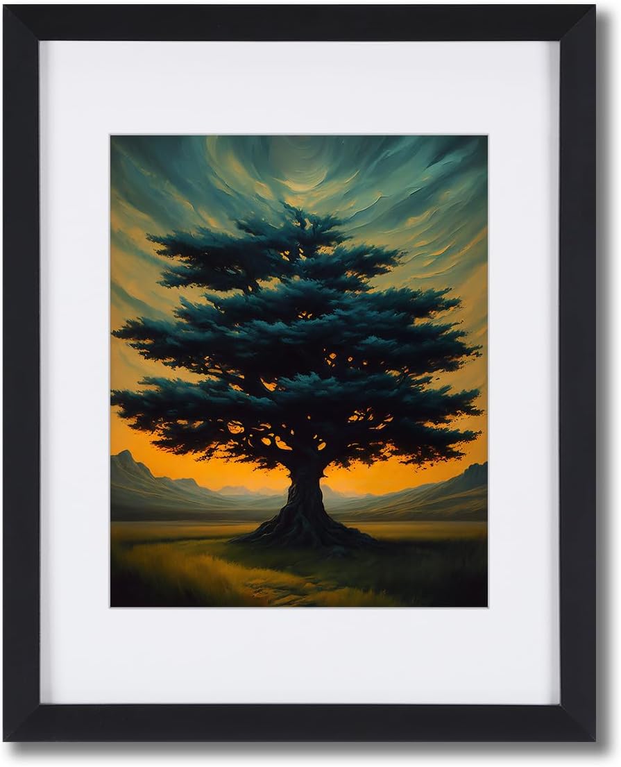 Decoración artística para pared de árbol, árbol abstracto enmarcado negro, impresiones en lienzo para el hogar, sala de estar, comedor, decoración