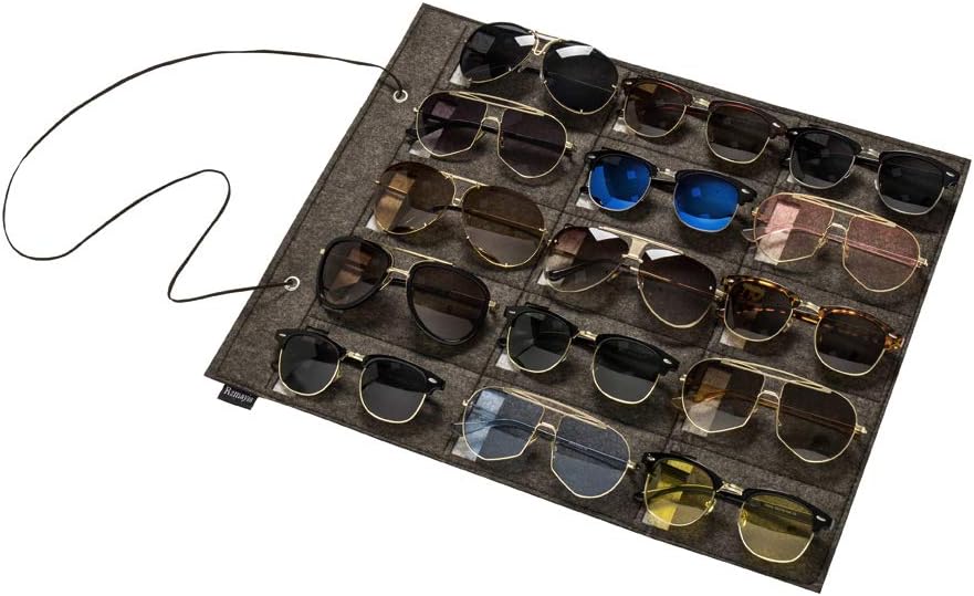 Organizador de lentes de sol para colgar en la pared, organizador de lentes de sol, 15 ranuras, organizador de almacenamiento para gafas (gris