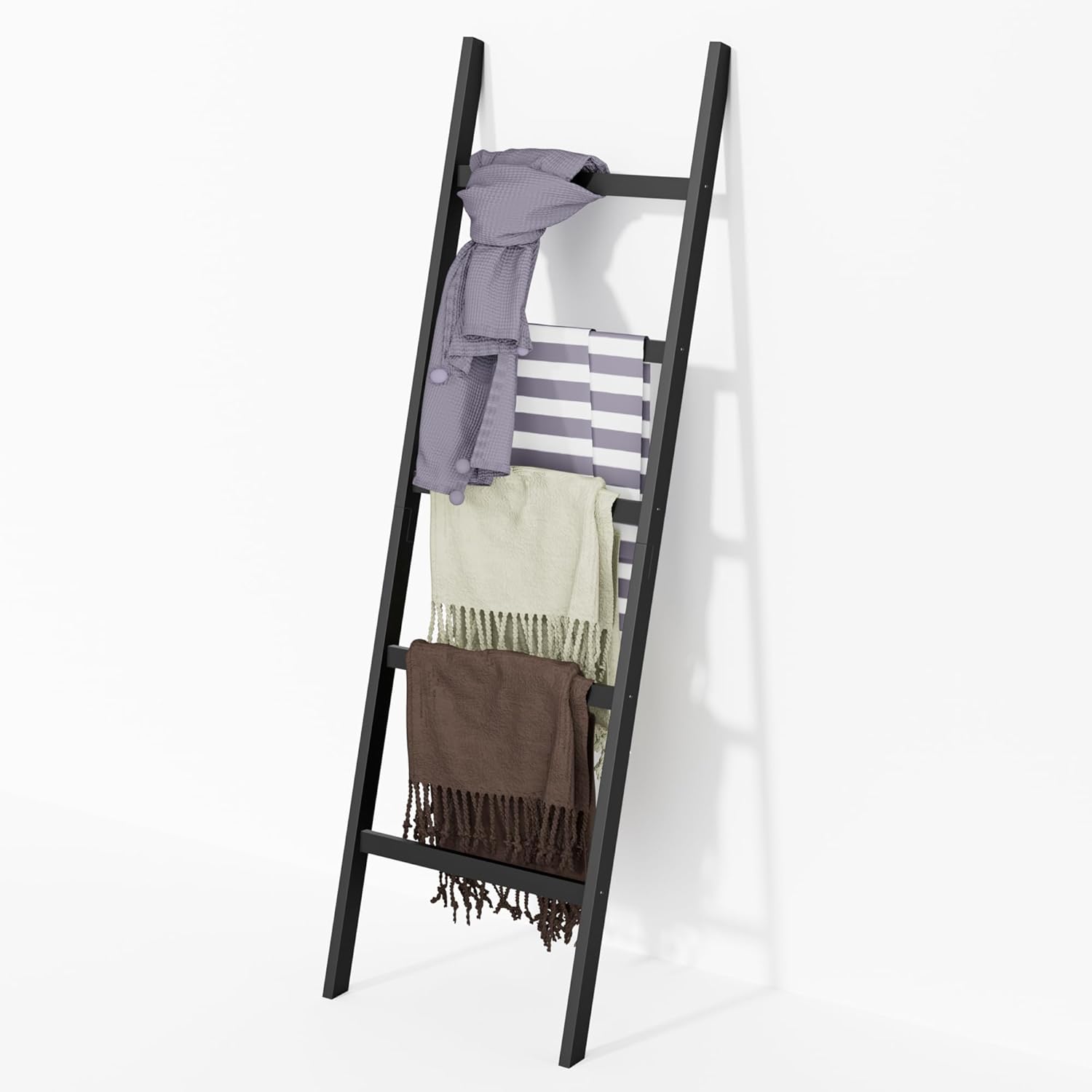 Escalera para mantas, 5 niveles de bambú elegante soporte para manta de pared, 60 pulgadas de granja y decoración rústica del hogar para salas de
