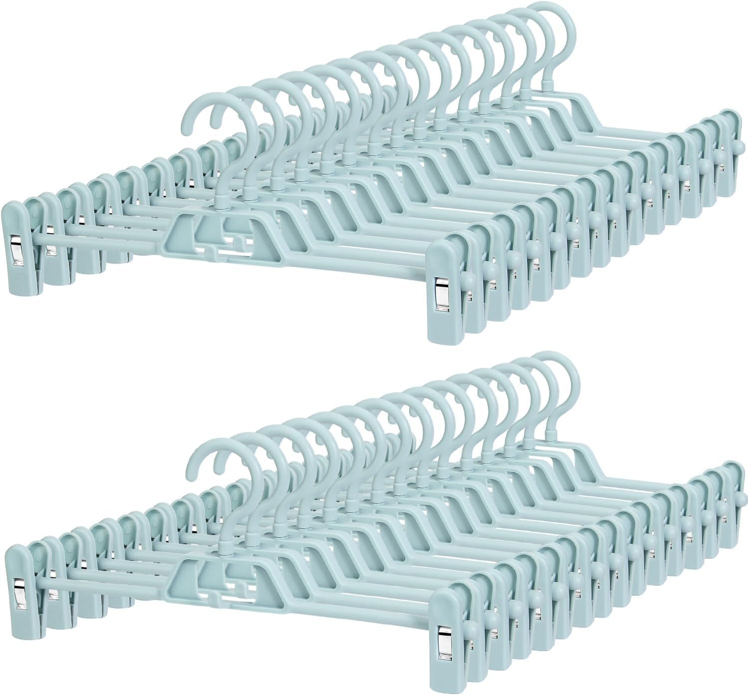 POZEAN – Paquete de 30 perchas para pantalones con clips, perchas de plástico apilables para faldas, perchas para ropa con clips giratorios y