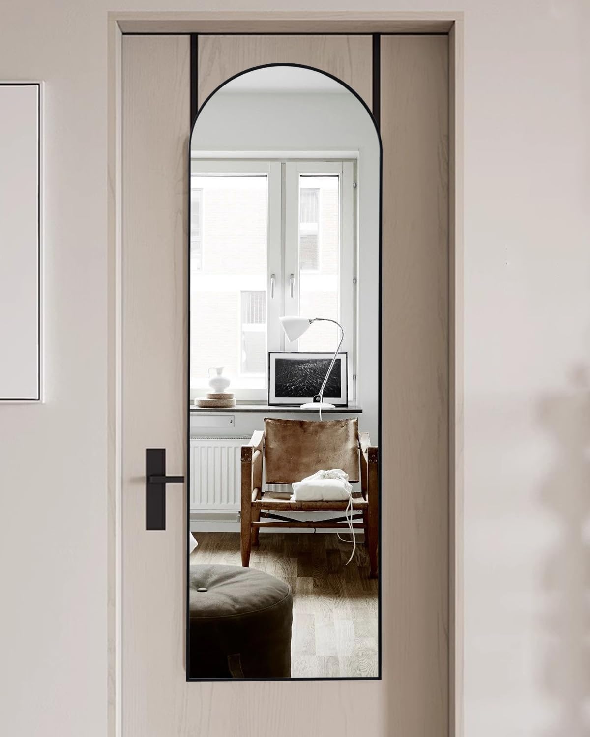AyeWish Espejo de puerta, espejo de longitud completa sobre la puerta, espejo colgante de 14 x 48 pulgadas, espejo arqueado grande, para