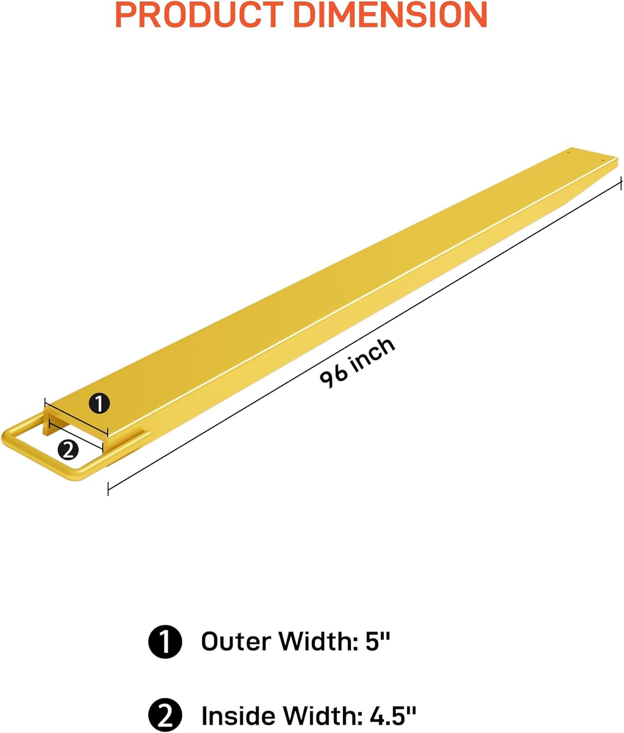 Extensiones de horquilla para plataforma de 96 pulgadas de largo y 4.5 pulgadas de ancho, extensores de horquilla para carretilla elevadora, 1 par