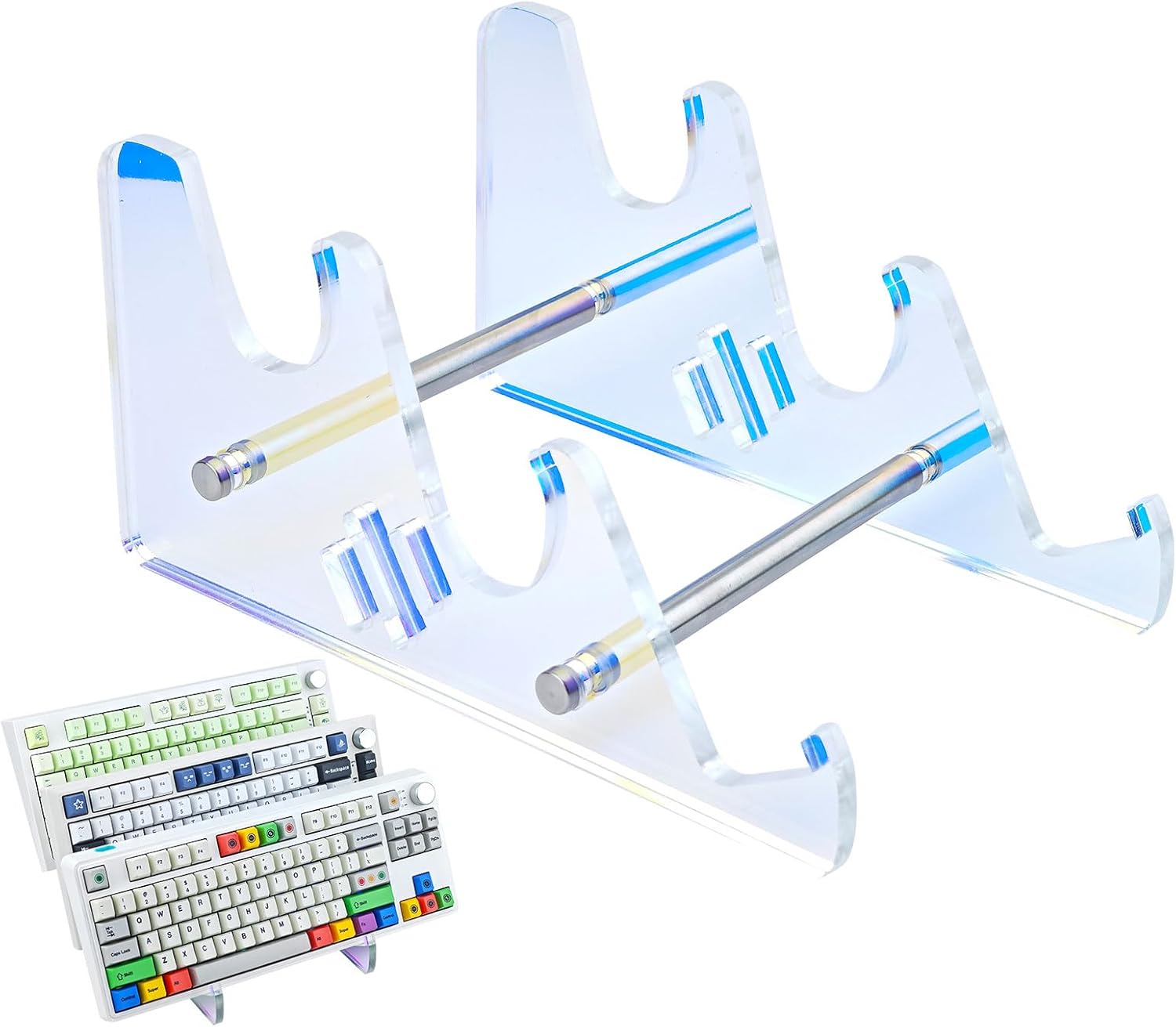 GEKUCAP Soporte de exhibición de teclado acrílico, soportes de teclado mecánicos coloridos de 3 niveles, soporte de arco iris más grueso para tres