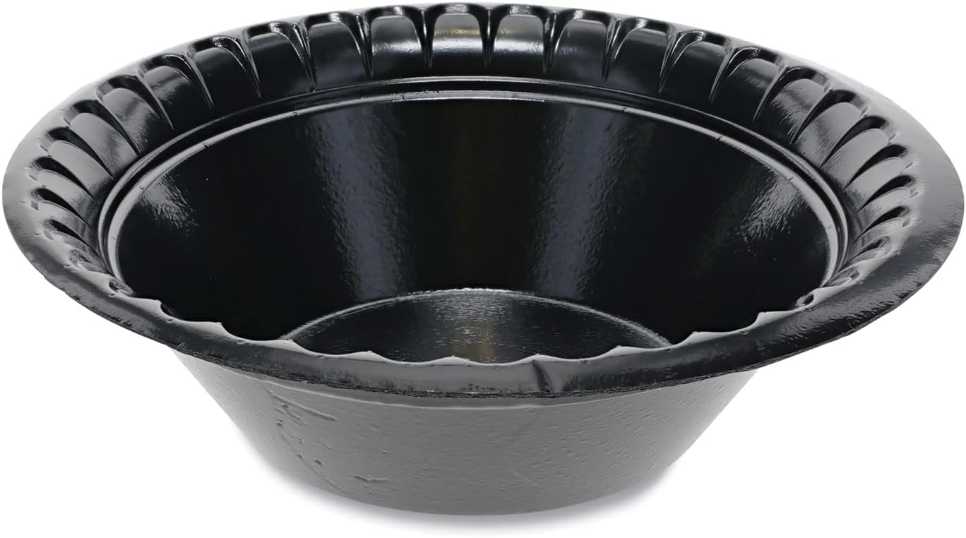 Pactiv Evergreen Placesetter Deluxe Vajilla de espuma laminada, cuenco, 12 onzas, 6.0 in (de) diámetro, negro, 1,000caja