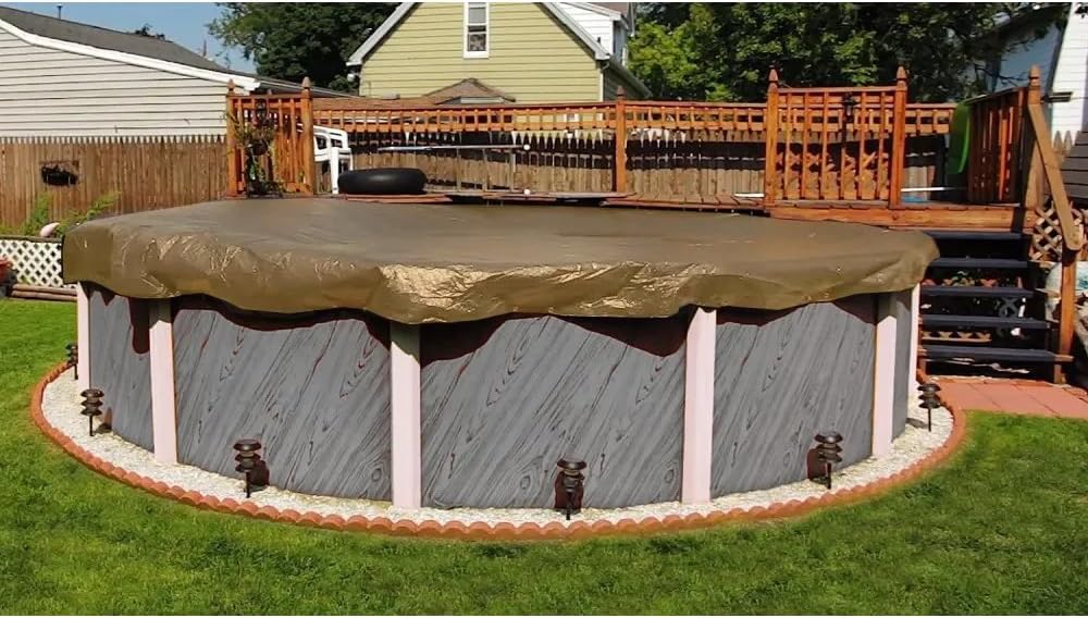 Supreme Plus – Cubierta de piscina de invierno para piscinas redondas sobre el suelo de 16 pies  BronceadoPlateado  Fácil de instalar, protección UV