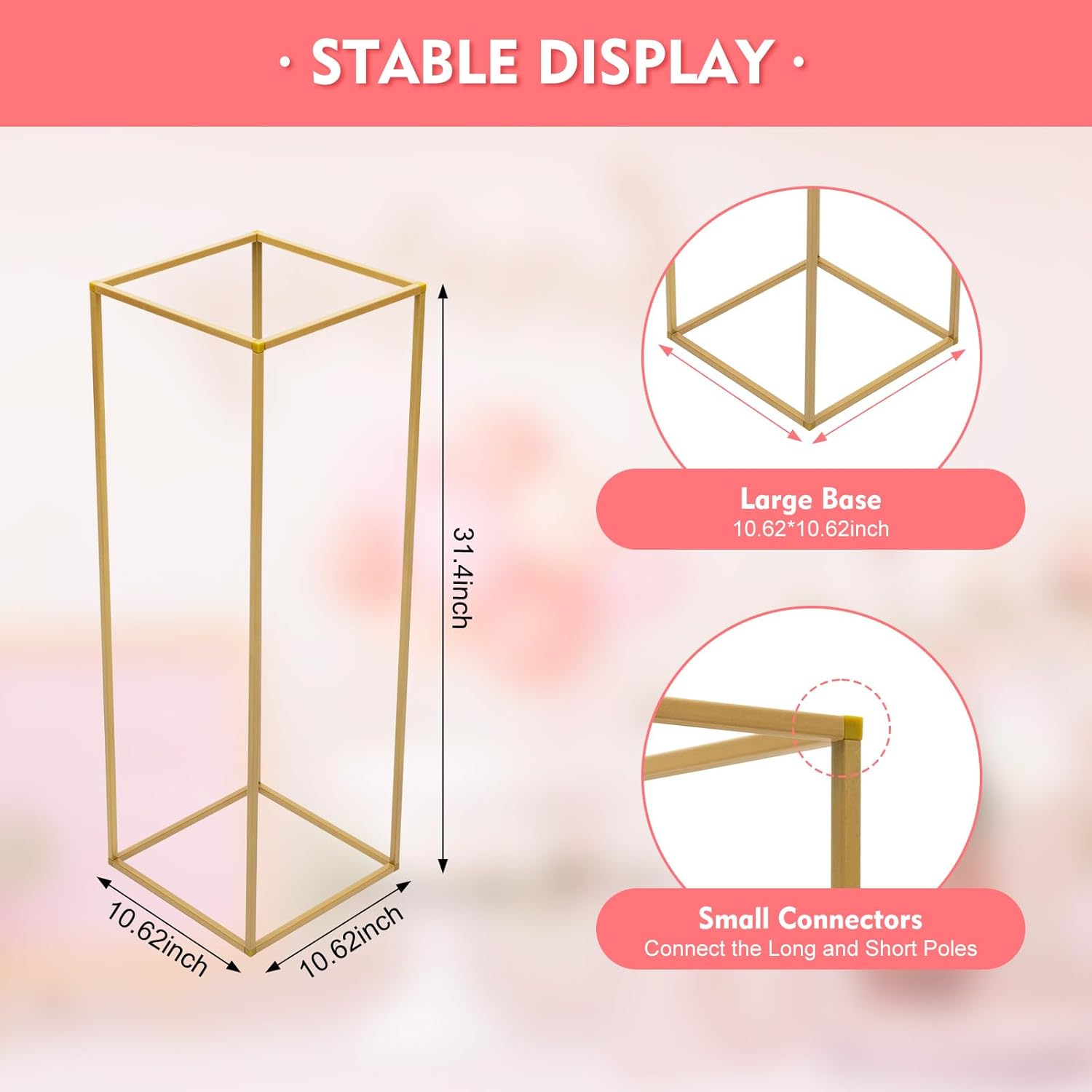Gdrasuya10 Soporte de flores de metal para boda, 31.5 pulgadas, 10 unidades, para boda, jarrones, soporte de flores, letrero de hierro dorado, marco