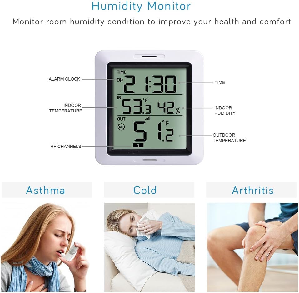 ECOWITT WH0280 – Termómetro inalámbrico para interiores y exteriores con monitor higrómetro interior, incluye termómetro WH53 para exteriores y