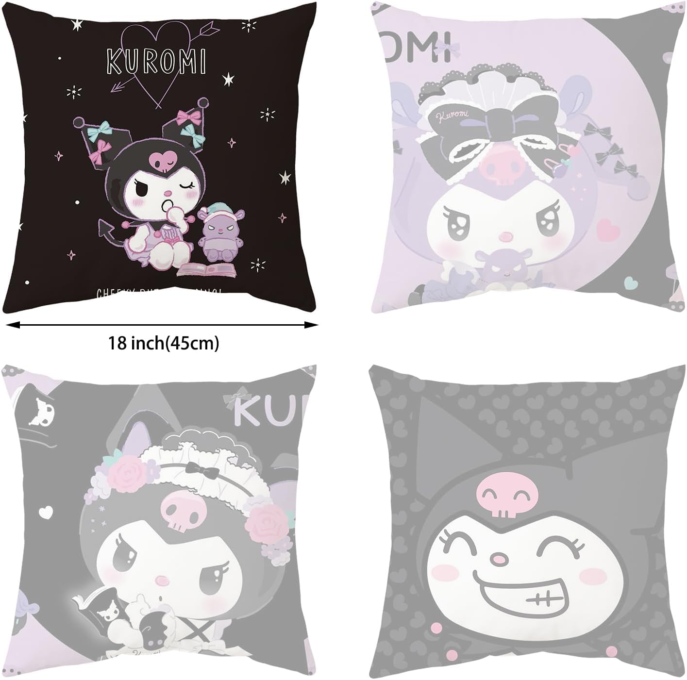 Educatgame Juego de 4 fundas de almohada Kawaii decorativas de anime de dibujos animados para cama y sofásofá, fundas de almohada de 18 x 18