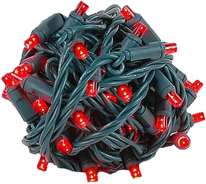 Novelty Lights Juego de 50 luces LED de Navidad, iluminación al aire libre, luces de fiesta para patio, rojo, cable verde, 25 pies