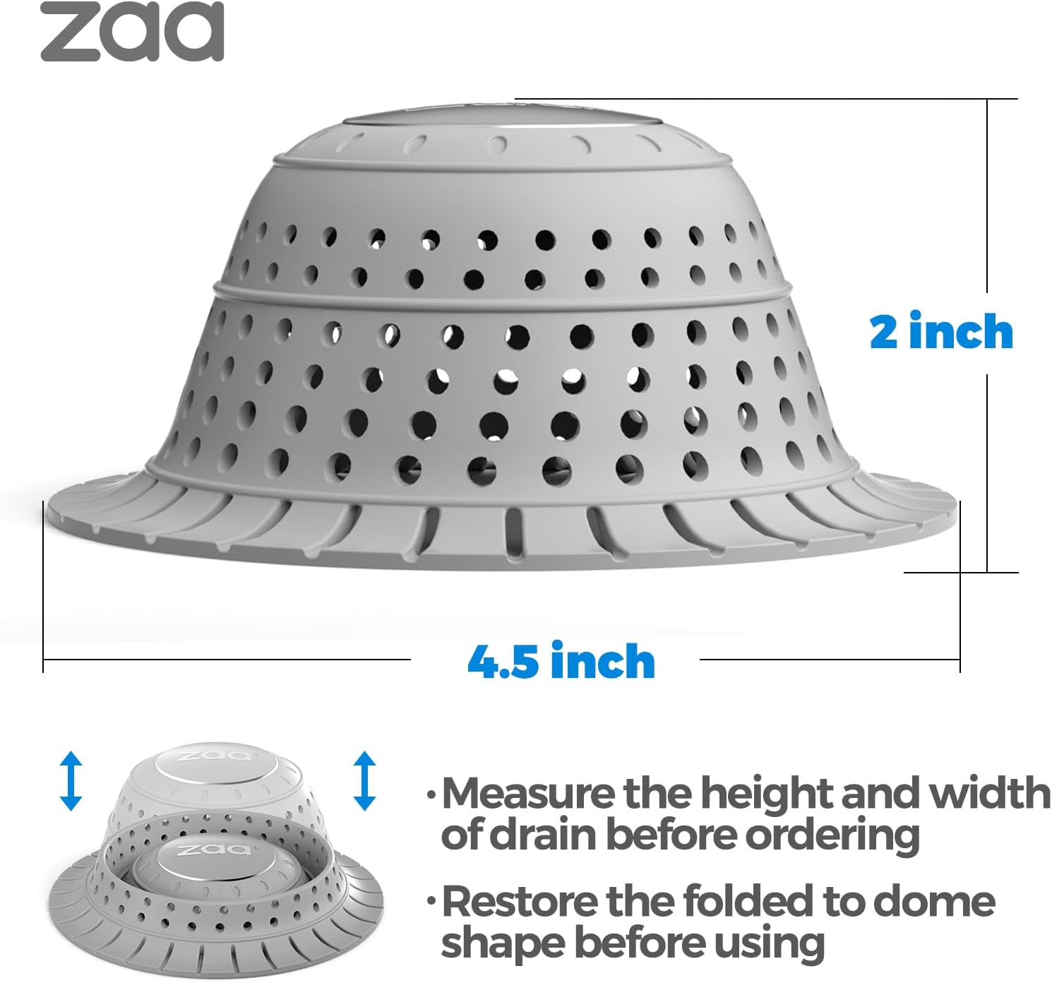 zaa Atrapa el pelo del drenaje de la bañera, paquete de 2 cubiertas plegables de silicona para desagüe y protector para desagües regulares y