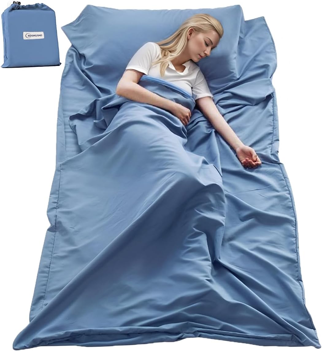 KOMUSMO – Forro para saco de dormir con cremallera, saco de dormir ligero de viaje, portátil, compacto, para campamento, longitud completa y 4