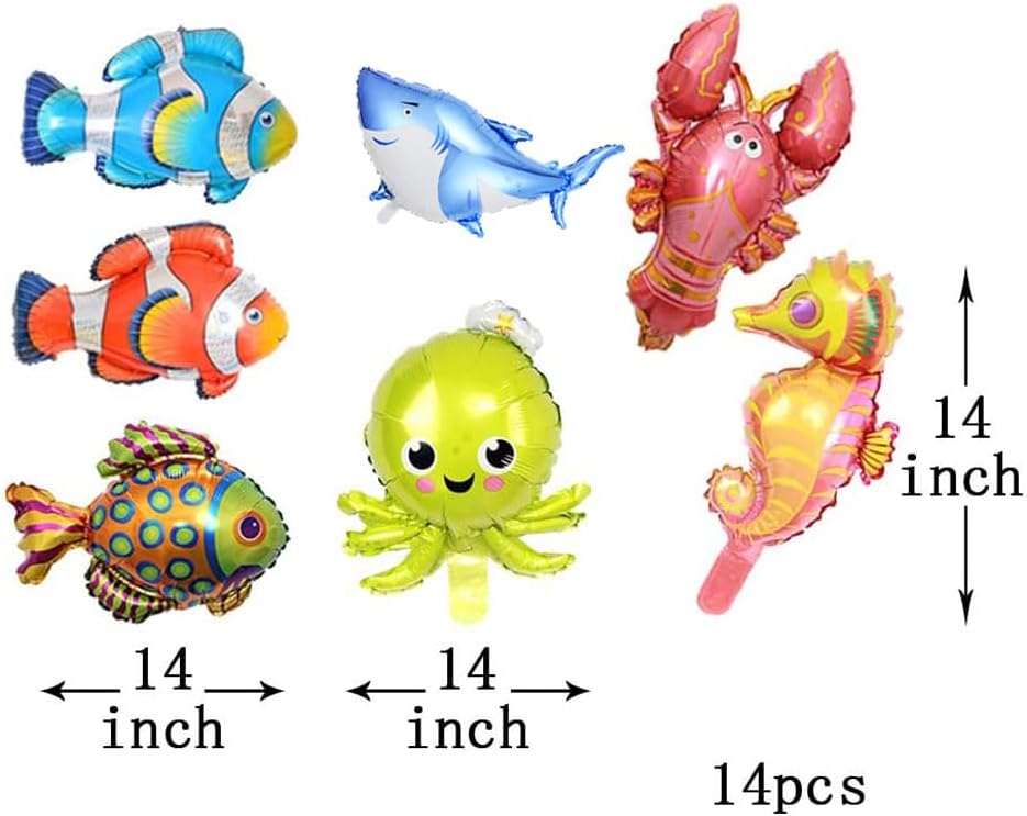 14 globos de papel de aluminio de animales marinos, globo de caballo de mar de dibujos animados de 14 pulgadas, globo de pulpo, globo de tiburón,