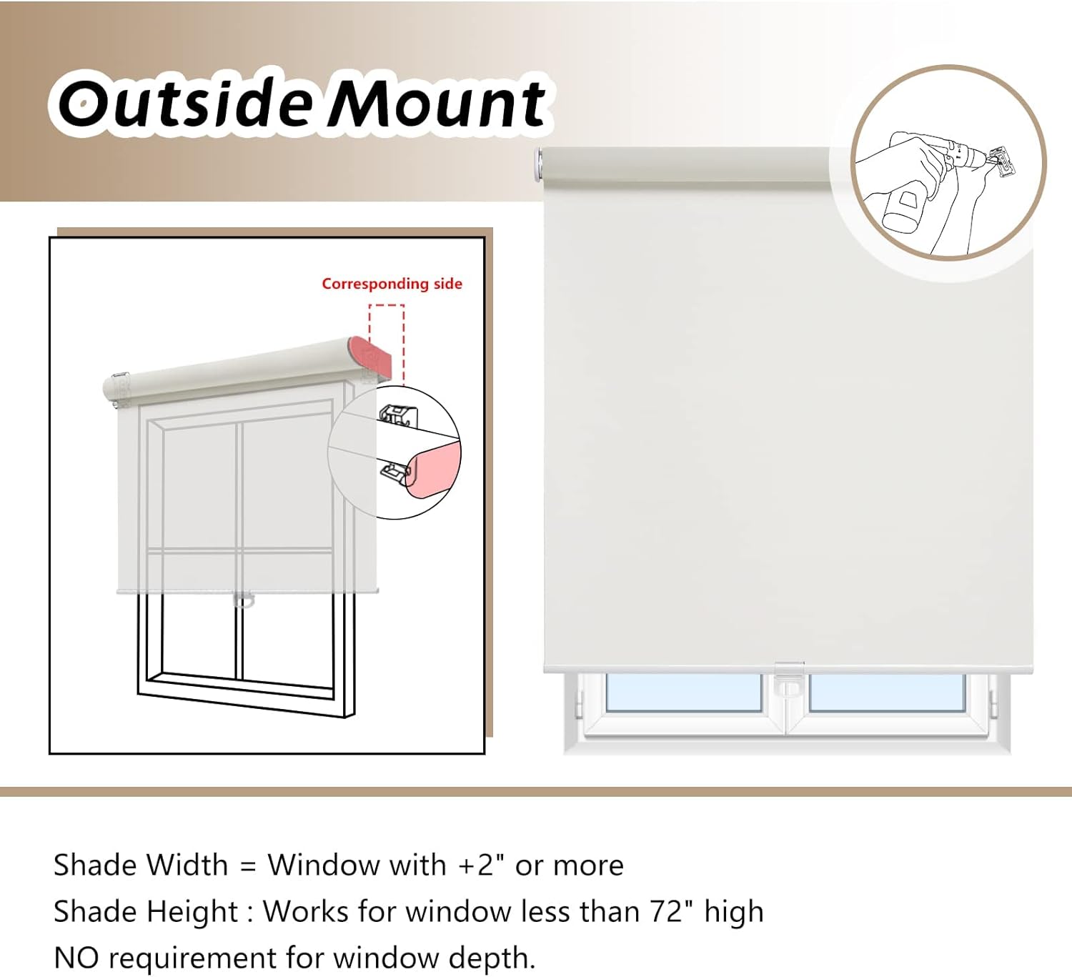 AOSKY Persianas enrollables opacas para ventanas, sin cordones, para oscurecer la habitación, con aislamiento térmico, fácil de instalar, para el