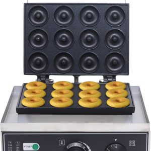 Máquina eléctrica para hacer donas de 110 V 1500 W, 12 piezas de acero inoxidable para hacer donas, máquina de panqueques de aluminio con capa de Máquina eléctrica para hacer donas de 110 V 1500 W, 12 piezas de acero inoxidable para hacer donas, máquina de panqueques de aluminio con capa de