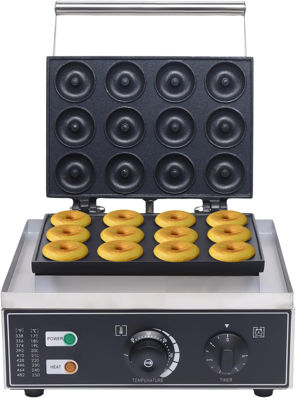 Máquina eléctrica de donas, 12 agujeros, máquina comercial de donas de 110 V, 1500 W, calefacción de doble cara, antiadherente, eléctrica, mini