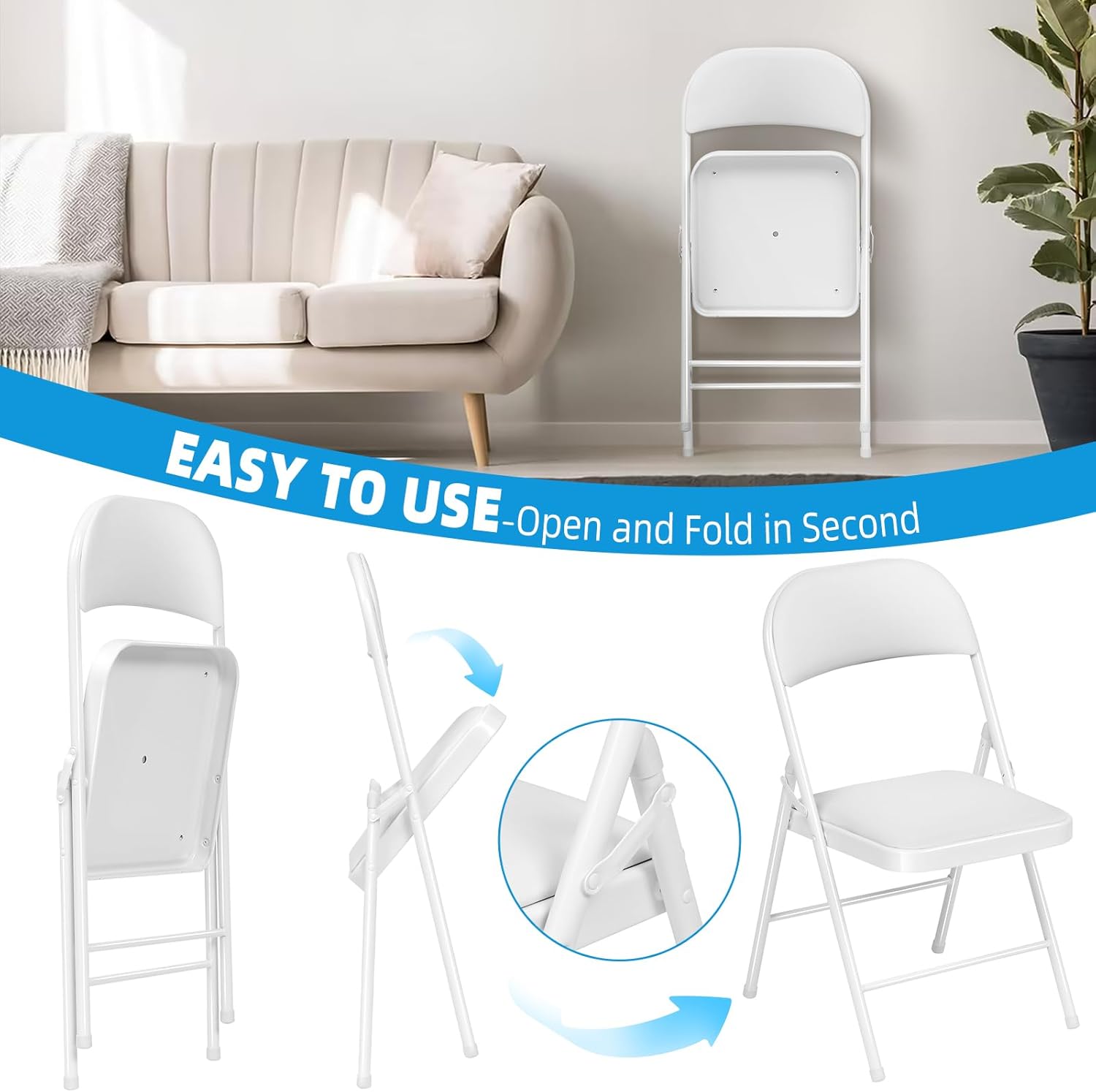 Fenbeli Sillas plegables con asientos acolchados, paquete de 4 sillas plegables acolchadas con marco de acero para el hogar y la oficina, eventos en