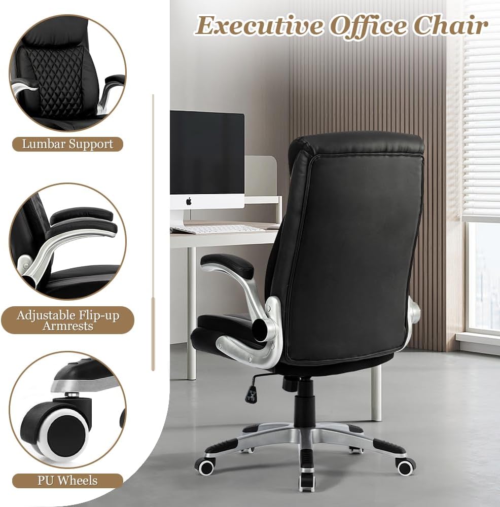 Silla de oficina grande y alta, silla de escritorio ejecutiva resistente con reposabrazos abatibles, respaldo alto, asiento ancho, acolchado grueso,