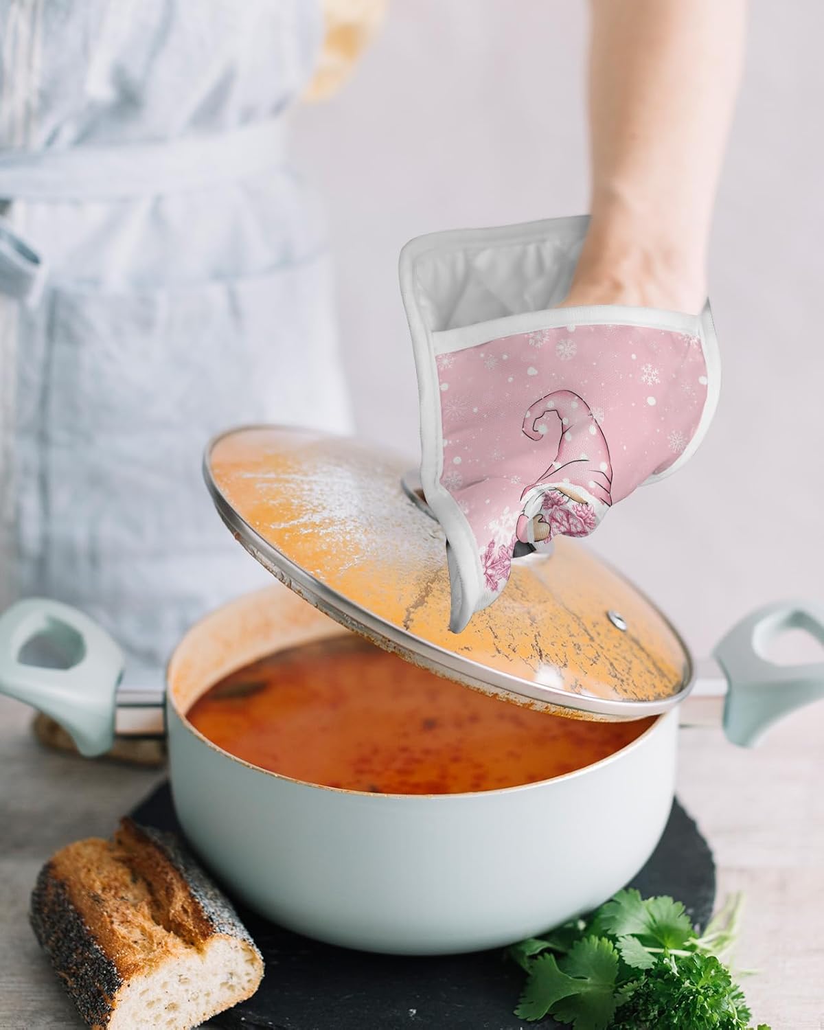Christmas 5Pcs Pot Holders for Kitchen, Non Slip & Heat Insulation Terry Cloth Potholder Set with Pocket, Thick Hot Pad Oven Mitts Trivet Coaster