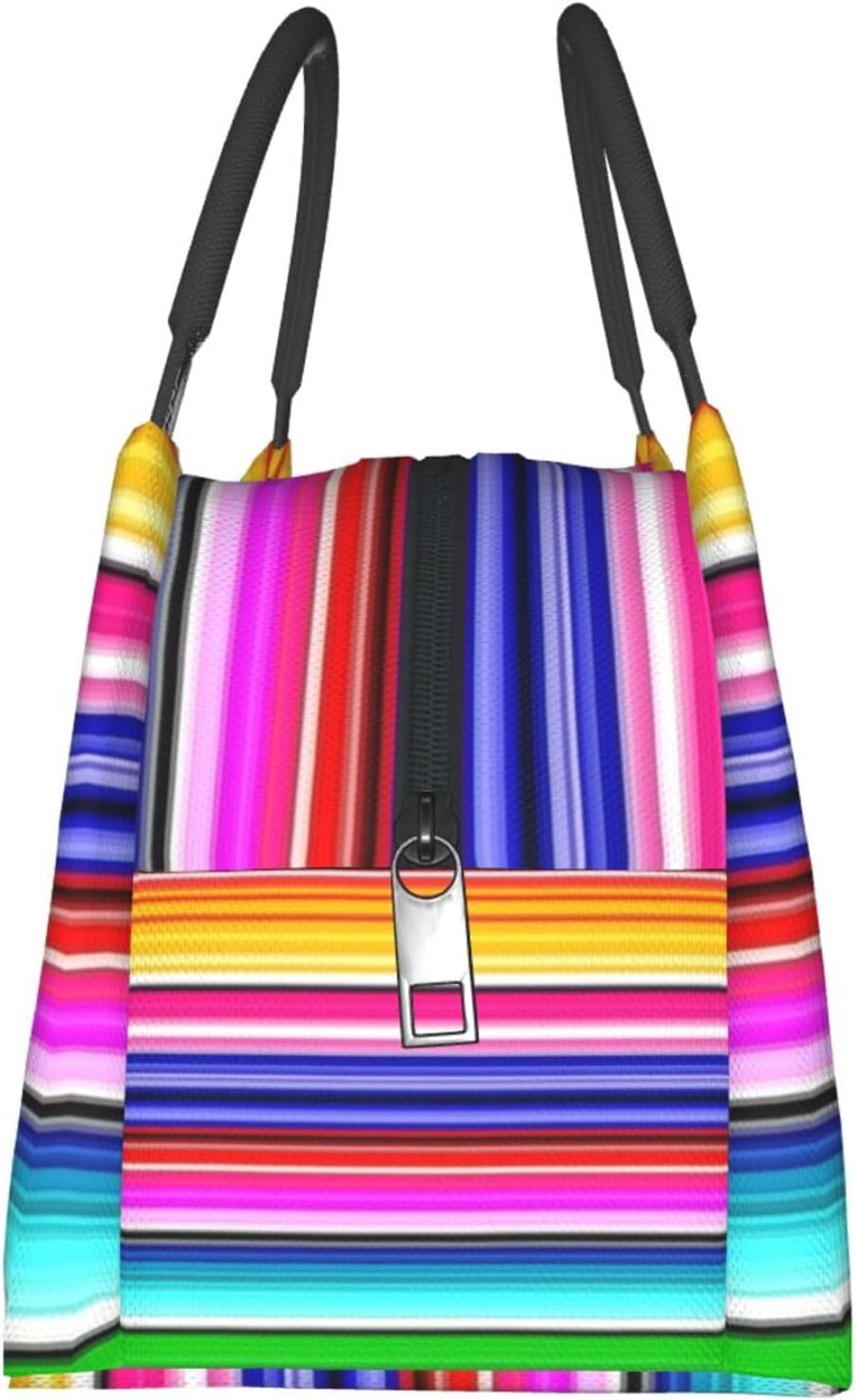 Bolsa de almuerzo con asa reforzada, bolsa de asas aislada, coloridas rayas mexicanas impresas, lonchera para picnic de trabajo, talla única