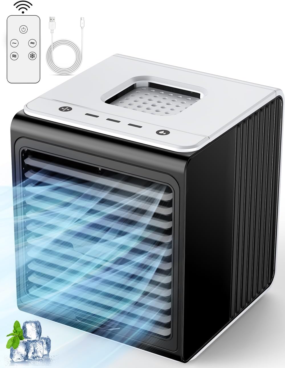 FANCOLE Aire acondicionado personal, aire acondicionado portátil 3 en 1 con control remoto, 3 velocidades, enfriador de aire pequeño alimentado por