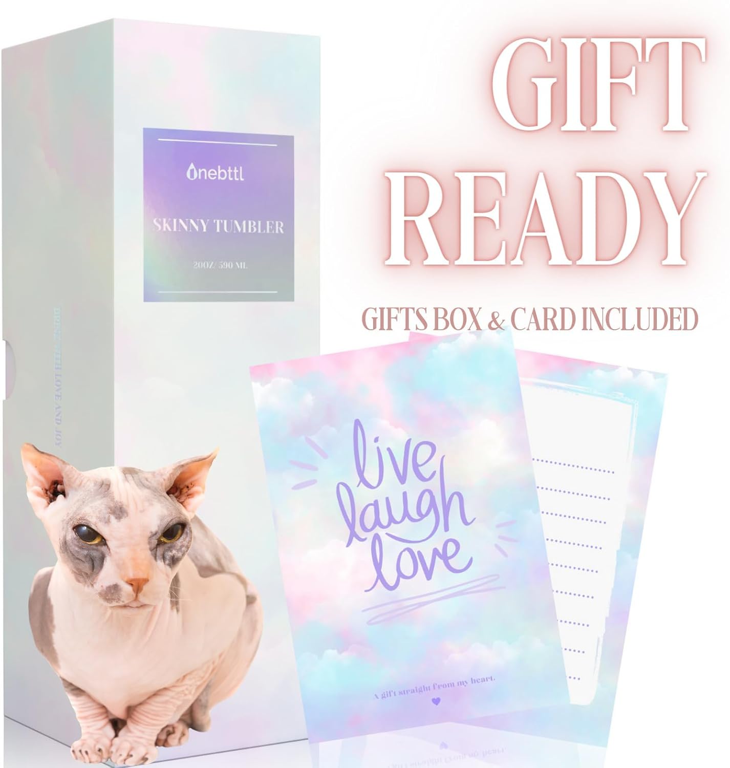 Onebttl Sphynx – Regalos para gatos de Esfinge, mamá o papá, vaso aislado de acero inoxidable de 20 onzas con popote, cepillo, tapa y caja de regalo