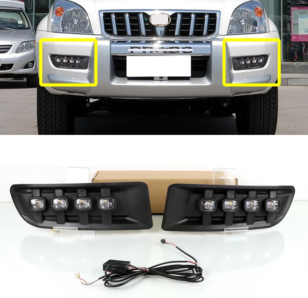 Luz antiniebla LED para automóvil compatible con Toyota Prado 120 Land cruiser FJ120 LC120 2003-2009 12V LED Daylights amarillo señal de giro DRL