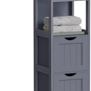 VASAGLE Gabinete de piso de baño, organizador de almacenamiento de baño, unidad de esquina multifuncional, 2 cajones, gris UBBC042G01 VASAGLE Gabinete de piso de baño, organizador de almacenamiento de baño, unidad de esquina multifuncional, 2 cajones, gris UBBC042G01