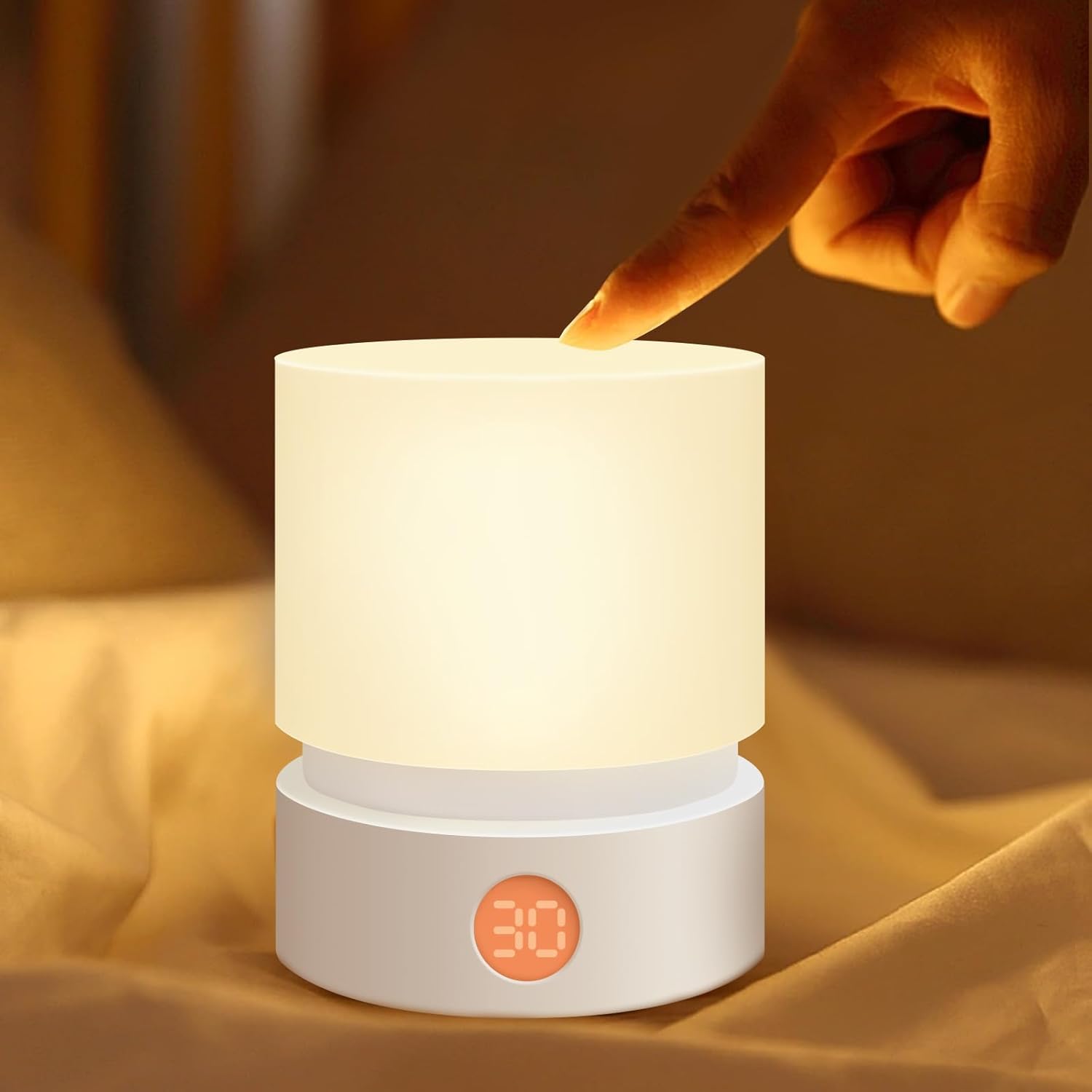 Lámpara de mesa pequeña, luz nocturna portátil regulable con temporizador para niños, luz LED cálida de 3000 K, lámparas de noche pequeñas para