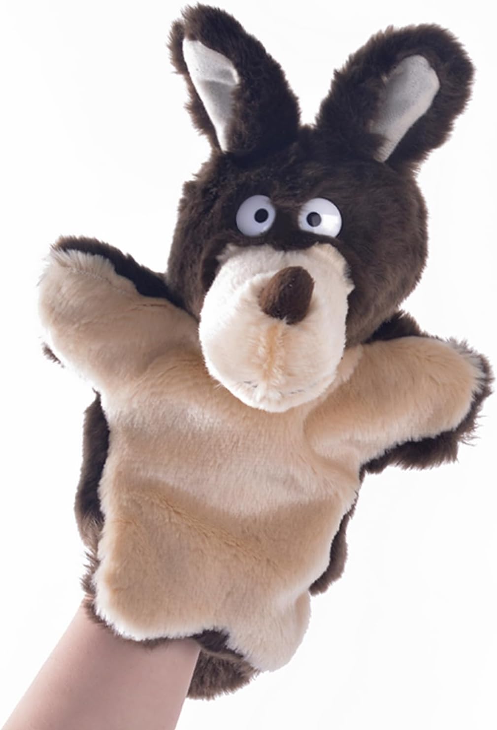 Marionetas de mano de lobo, juguetes de animales de peluche para imaginativo juego de simulación, cuentos regalos para niños, marrón