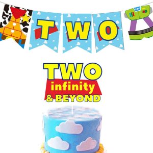 HEETON Banner de dos infinitos y más allá y decoración de pastel Buzz Año luz juguete inspirado historia 2do cumpleaños suministros decoraciones HEETON Banner de dos infinitos y más allá y decoración de pastel Buzz Año luz juguete inspirado historia 2do cumpleaños suministros decoraciones