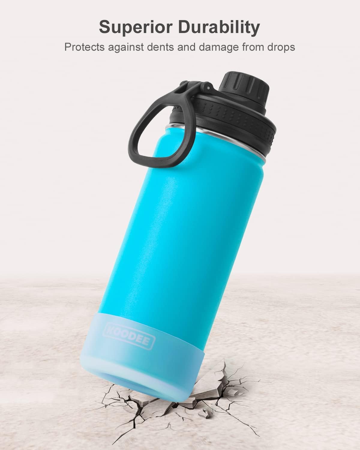 Koodee Botella de agua para niños, de 16 onzas, acero inoxidable, con aislamiento al vacío, con tapa de boquilla a prueba de fugas, color azul cielo.