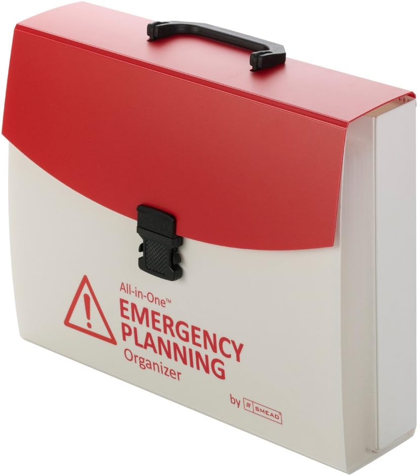 Smead Organizador de planificación de emergencia todo en uno, 13 bolsillos, tamaño carta, cierre de pestillo, blanco y rojo (92011)