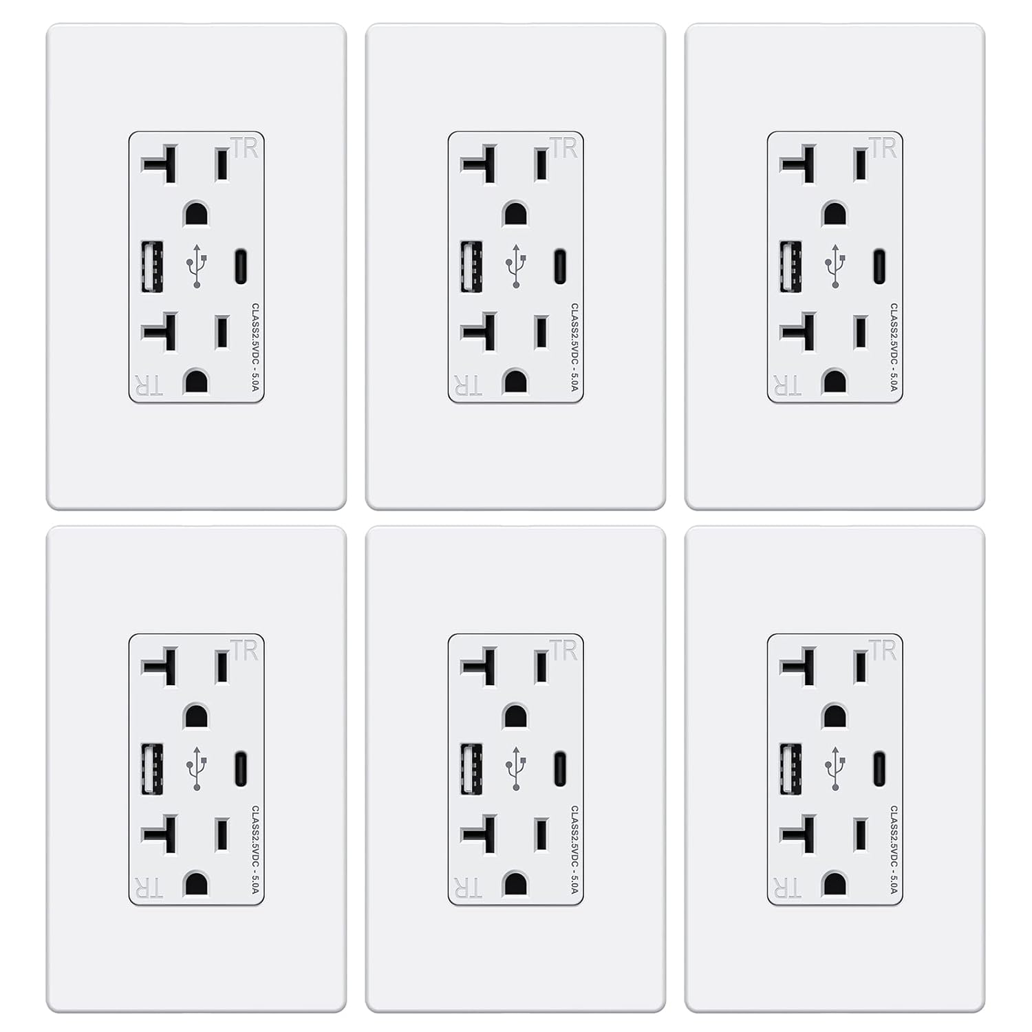 WEBANG Toma de corriente USB de pared, toma de cargador con puertos USB tipo A y tipo C de 5.0 amperios, receptáculo dúplex resistente a