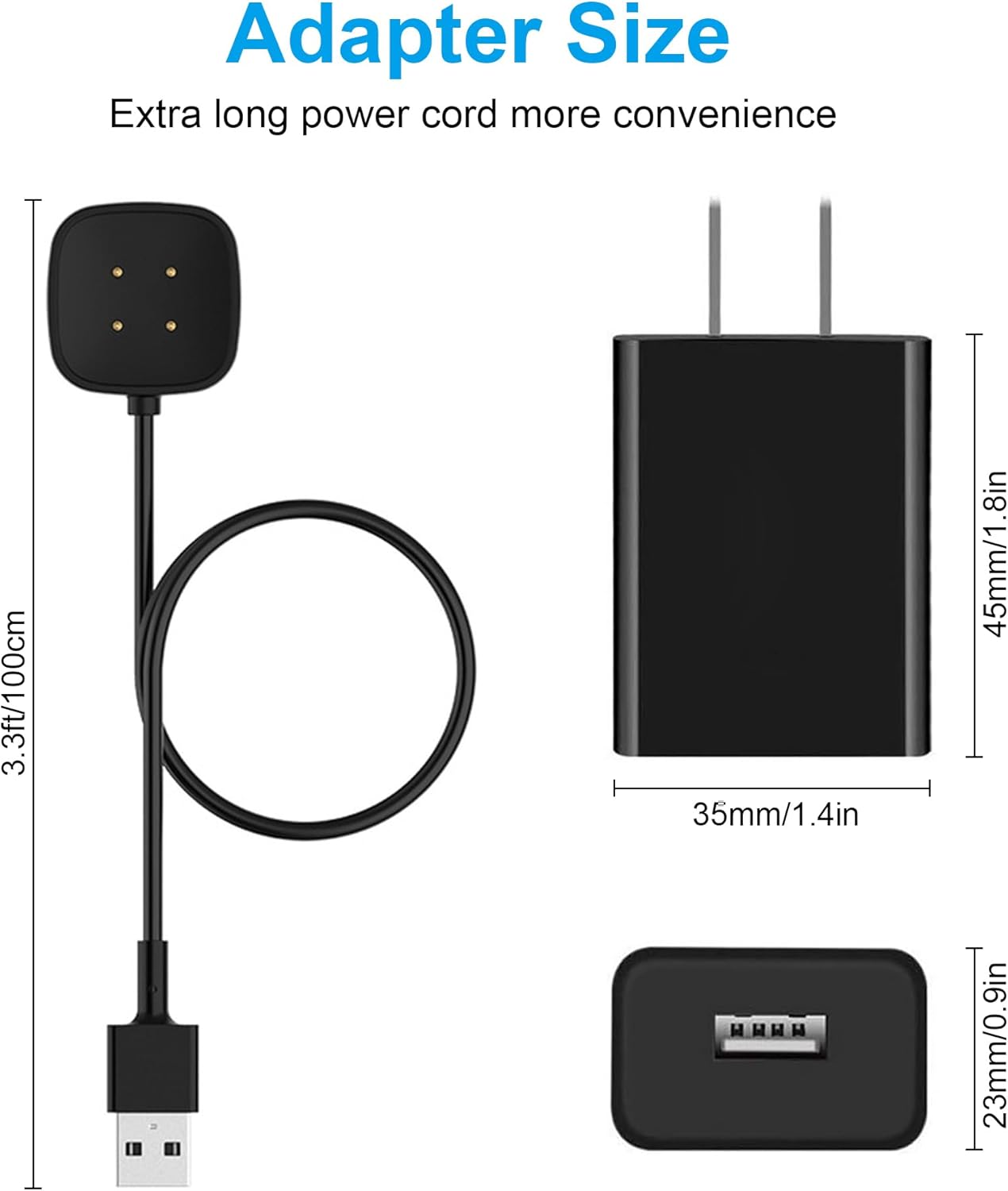 Cargador de pared rápido para Fitbit SenseSense 2Versa 3Versa 4, cable de carga USB de repuesto compatible con Fitbit Sense 12 y Fitbit Versa 34