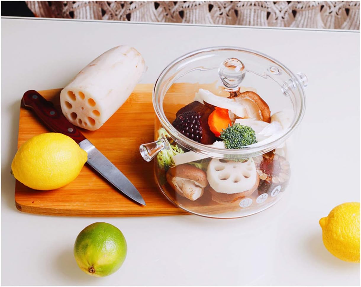 Cacerola de vidrio con tapa y tapa  1.5L50 oz resistente al calor de vidrio de borosilicato hecho a mano, juego de utensilios de cocina para estufa,