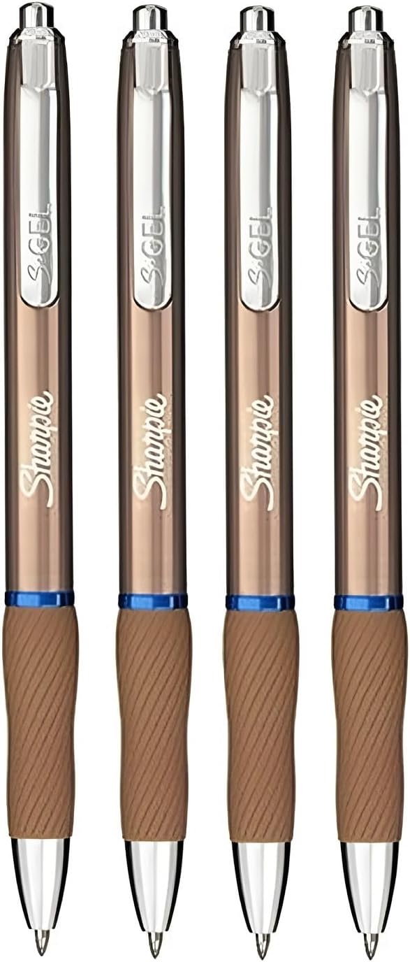 Sharpie S-Gel – Bolígrafo de gel de 0.028 in con tinta azul en dorado champán, paquete de 4
