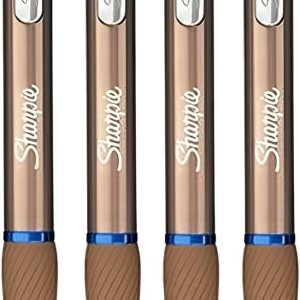 Sharpie S-Gel – Bolígrafo de gel de 0.028 in con tinta azul en dorado champán, paquete de 4 Sharpie S-Gel – Bolígrafo de gel de 0.028 in con tinta azul en dorado champán, paquete de 4