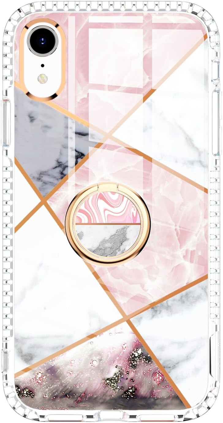 Asuwish Funda de teléfono para iPhone XR 6.1 con protector de pantalla y soporte de anillo de mármol, a prueba de golpes, TPU silicona, resistente